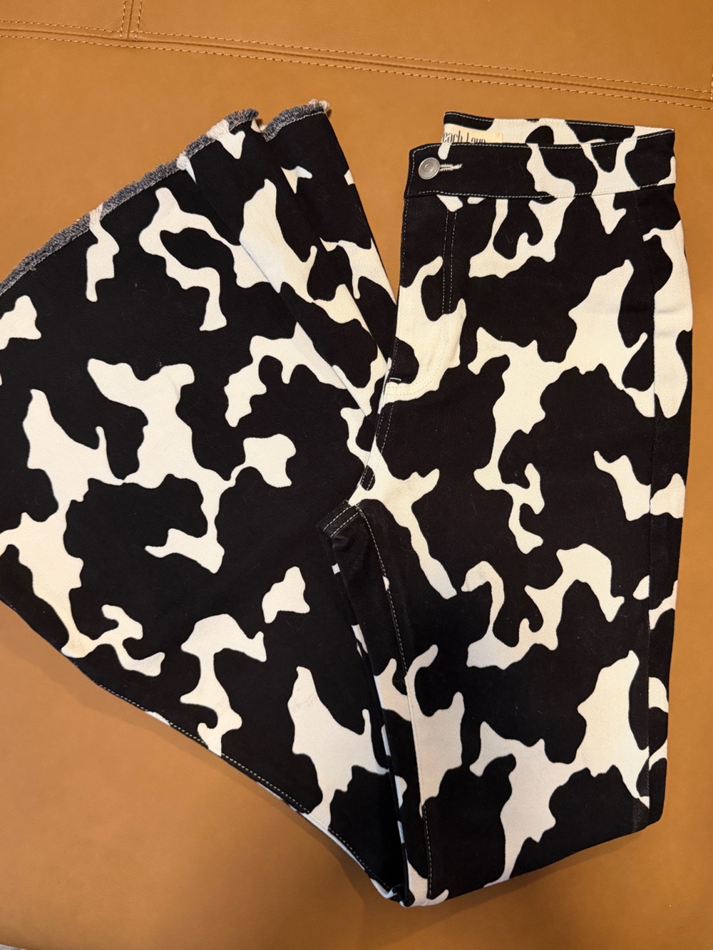 Peach Love Black & White Cow Print Jean